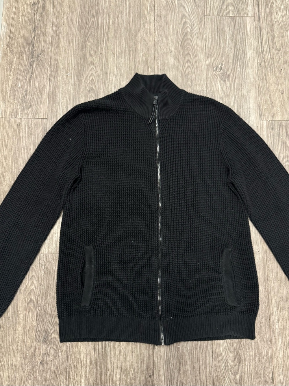 Kenneth Cole Black Full-Zip Waffle Knit Sweater